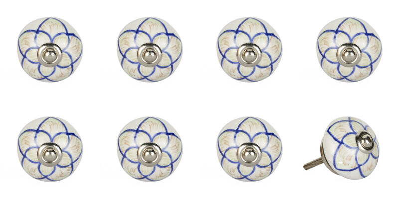 HomeRoots Set of Eight Blue And Cream Ceramic And Metal Drawer Pull Knobs image number 3