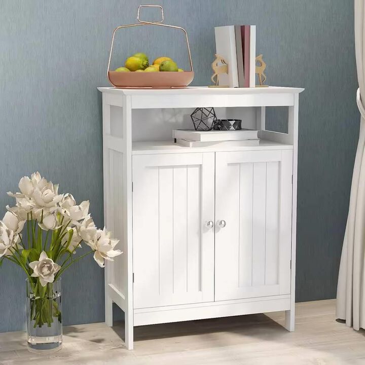 Hivvago 2-Door Bathroom Linen Cabinet with Storage Shelf in White Wood Finish