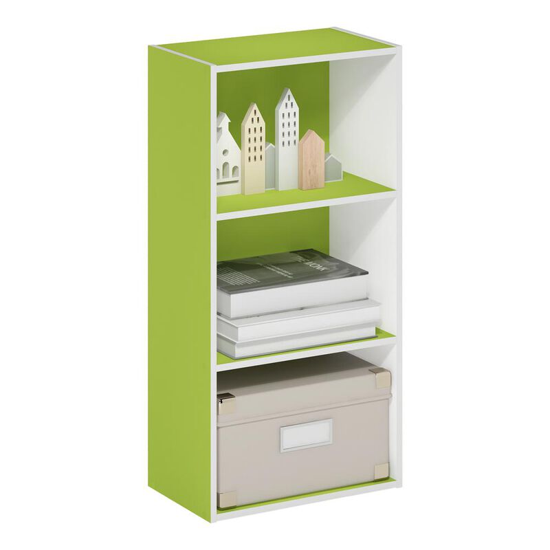Furinno Luder 3-Tier Open Shelf Bookcase, Green/White
