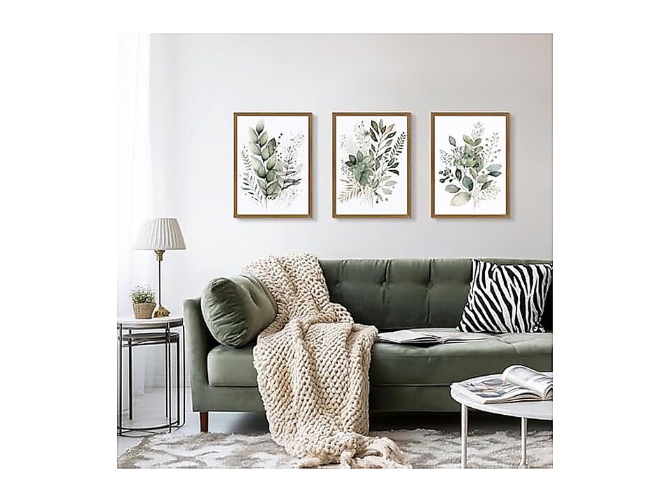 Watercolor Botanical Wall Art Set 3 Neutral Sage Green Bathroom Decor Modern