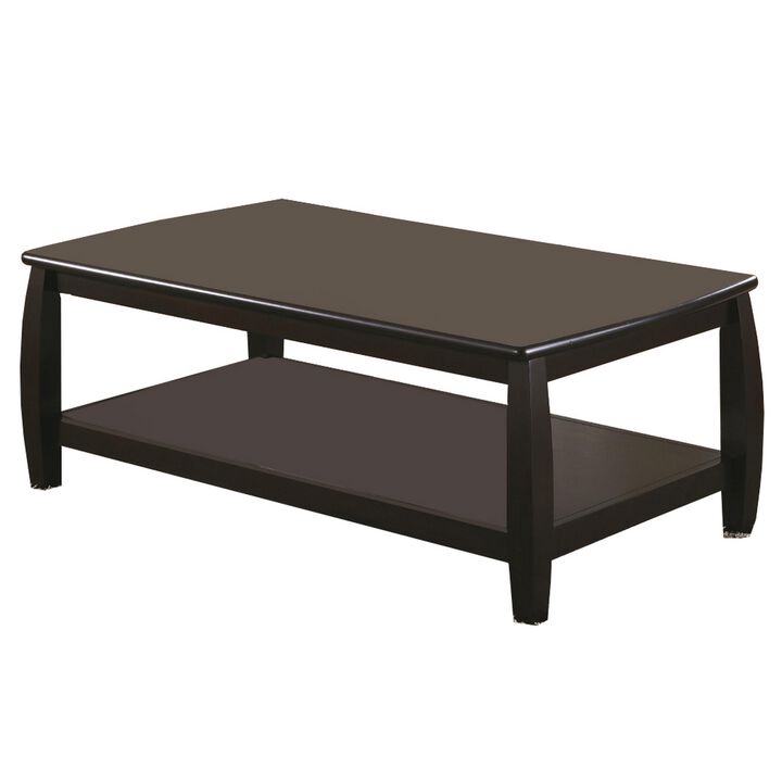 Contemporary Style Wooden Coffee Table With Slightly Rounded Shape, Dark Brown-Benzara