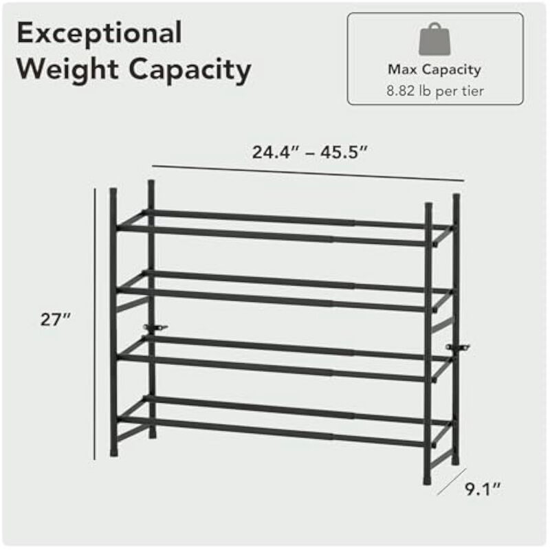 Entryway Metal Shoe Organizer 4 Tier Adjustable Shelves Closet Storage image number 3