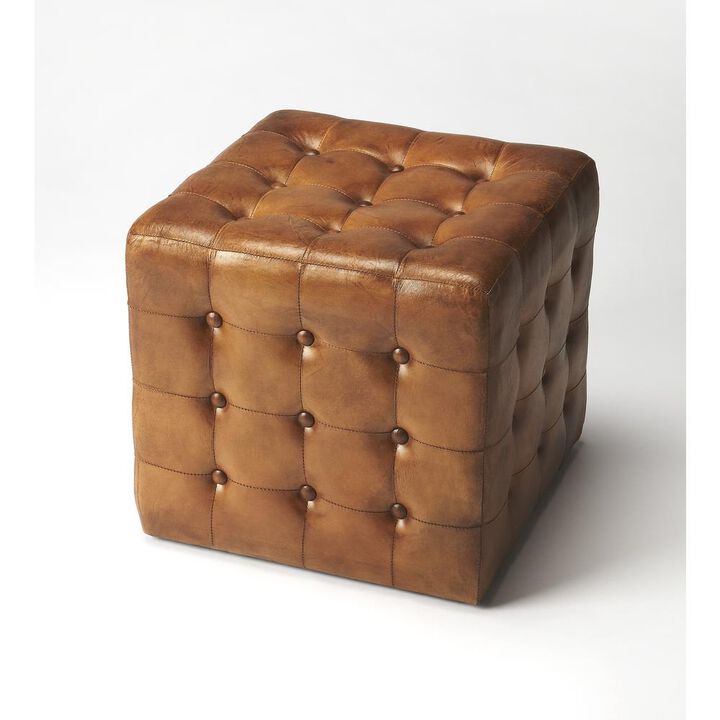 Butler Specialty Company Leon Leather Cube Ottoman, Medium Brown