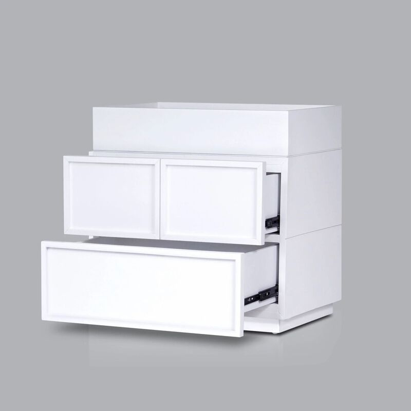 Sena Nightstand with Tray Top, 2 Soft Close Drawers, Glam White image number 3