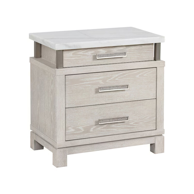 Queen Bedroom Set in Weathered Gray Wood with White & Silver Accents &ndash; 2 Piece Set with Nightstand image number 4