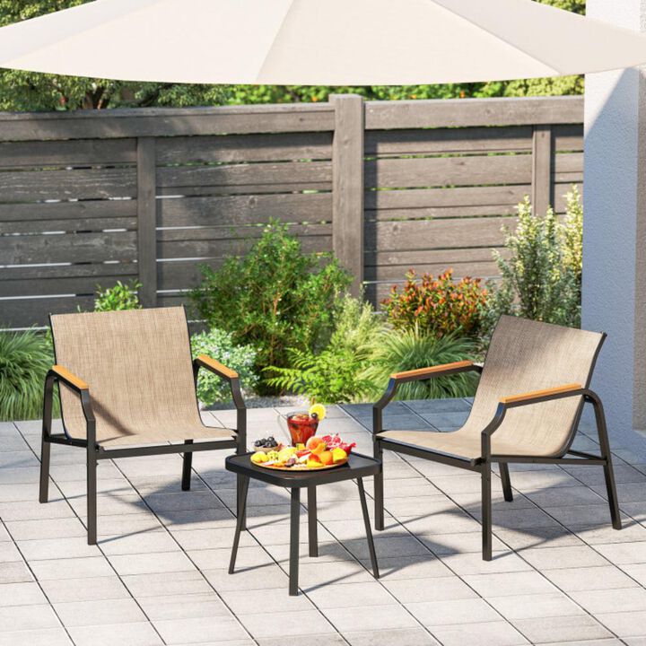 Hivvago 3 Piece Outdoor Chair Set with Breathable Fabric Seat and Armrests