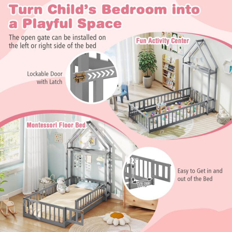 Hivvago Twin Size House Floor Bed with House-shaped Headboard