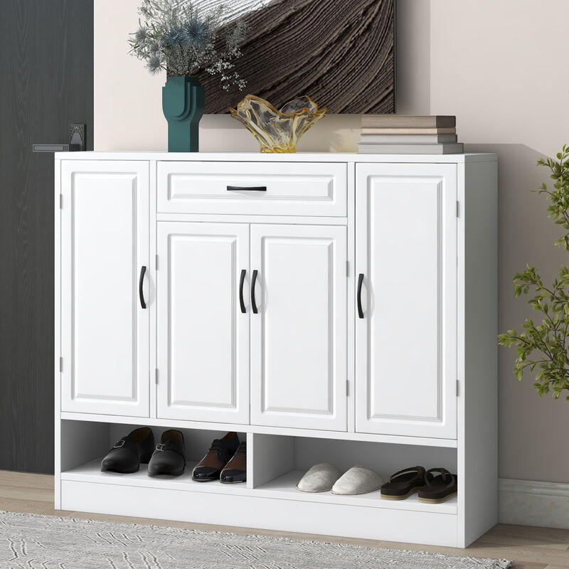 Sleek and Modern Shoe Cabinet with Adjustable Shelves, Minimalist Shoe Storage Organizer with Sturdy Top Surface, Space-saving Design Sideboard for Various Sizes of Items, White