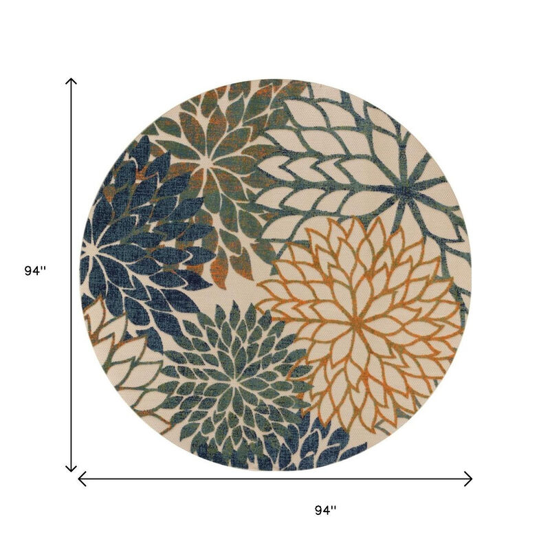 HomeRoots 8' Blue Green And Orange Round Floral Indoor Outdoor Area Rug image number 6