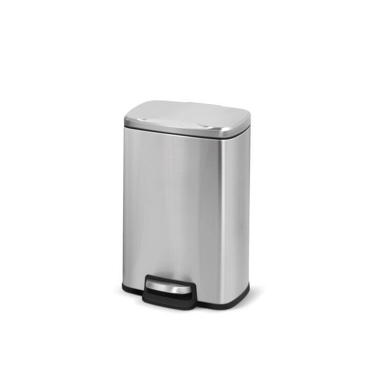 1.3 gal./5 Liter Stainless Steel Trash Can, Step-on Trash Can with Soft Close Lid for Bathroom, Bedroom and Office, Silver