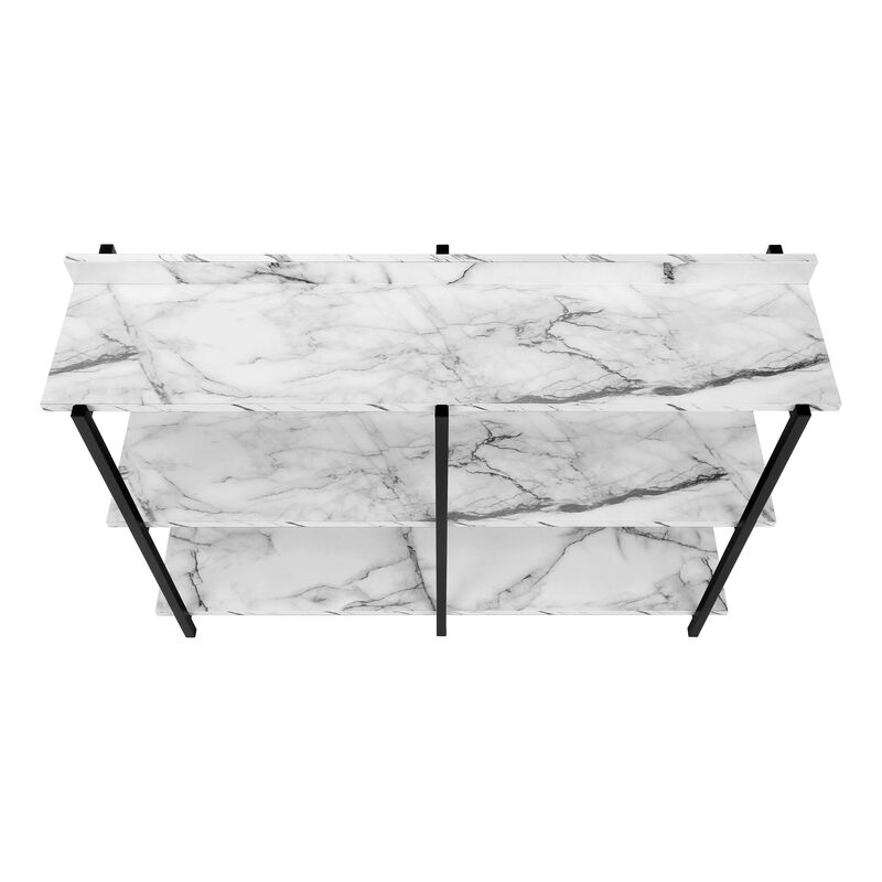 HomeRoots 47" White and Black Wood and Metal Faux Marble Console Table With Three Shelves image number 4