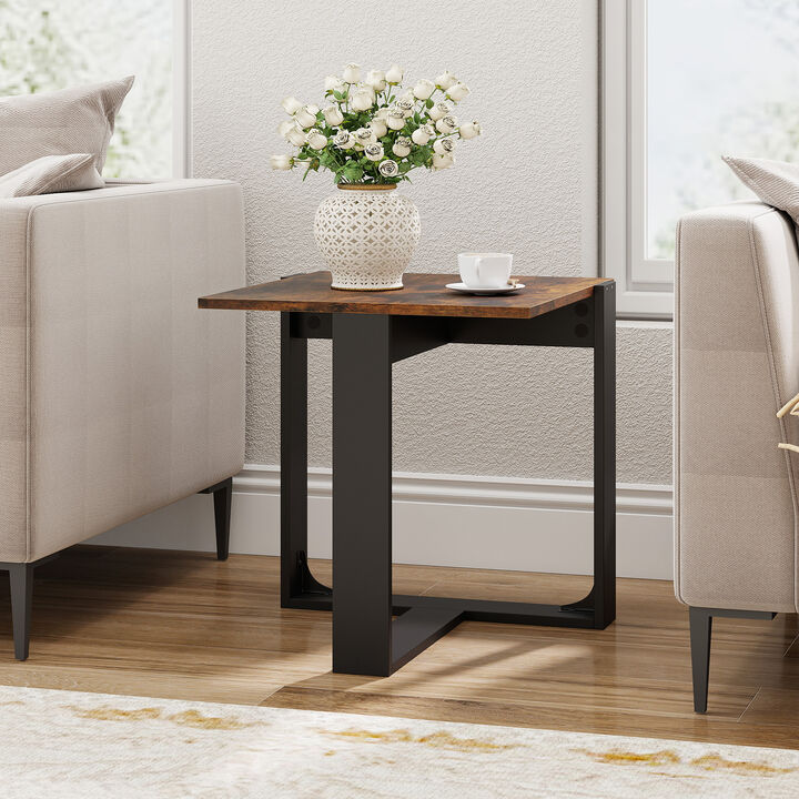 Set of 2 Industrial Style End Table with Durable Metal Frame-Rustic Brown