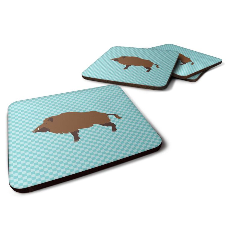 Caroline's Treasures Wild Boar Pig Blue Check Decorative coasters, 3.5, Multicolor