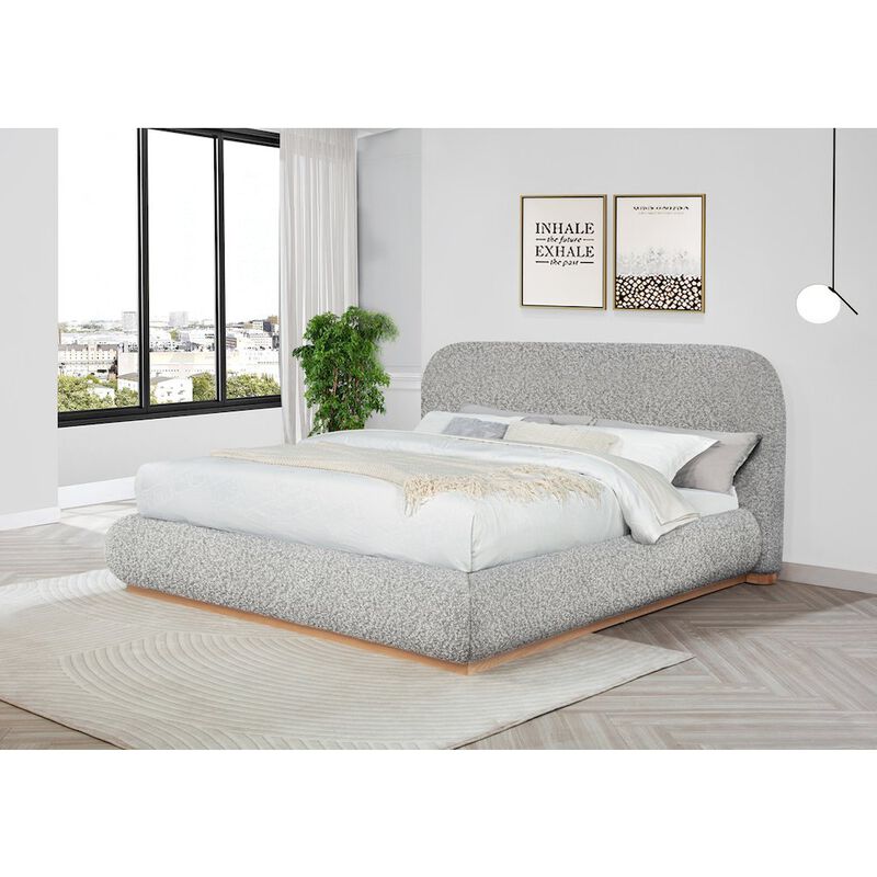 Best Quality Furniture Rich Gray Boucle Queen Platform Bed With Wood Base