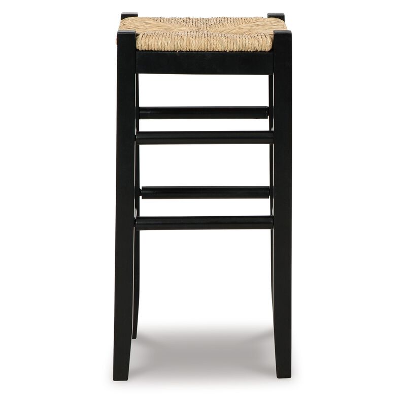 Anya Bar Height Stool, Woven Seagrass Seat, 30 Inch, Black Wood Frame - Benzara