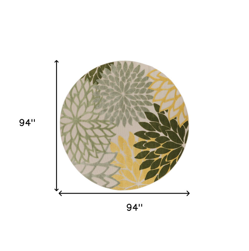 HomeRoots 8' Ivory Green And Yellow Round Floral Indoor Outdoor Area Rug image number 5