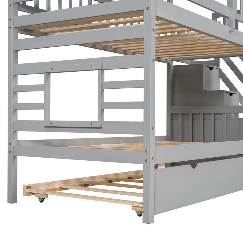 Merax House Bunk Bed with Trundle and Slide