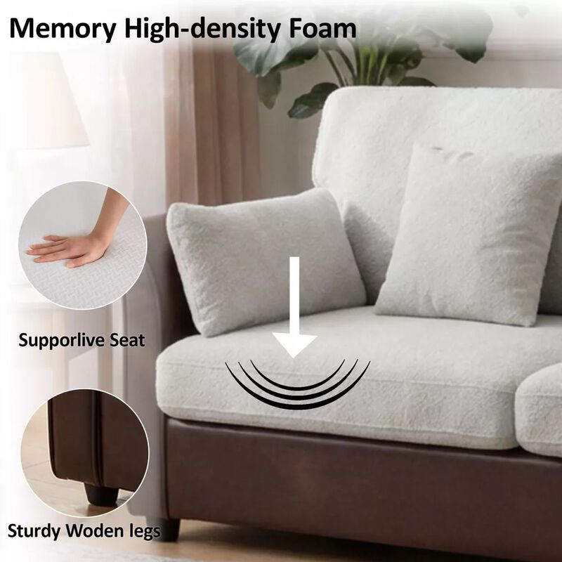 Vipbear 78 Inch 2-Seater Loveseat Sofa, Chenille & PU Leather Upholstered Couch with Cushions image number 6