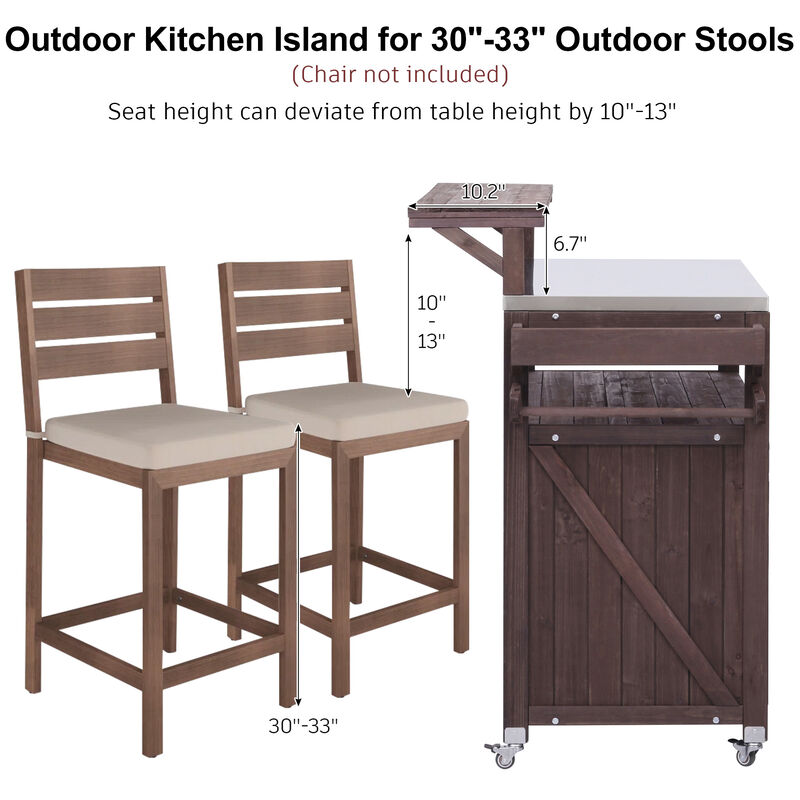 Merax Outdoor Kitchen Island with Raised Shelf