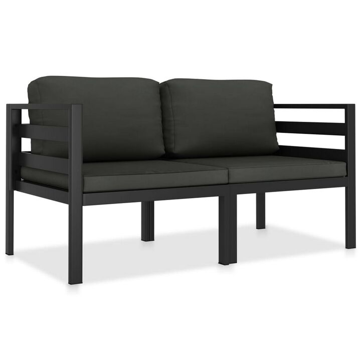 Shina 2pc Modular Outdoor Sofa Set, Black Aluminum, Polyester Fabric - Benzara