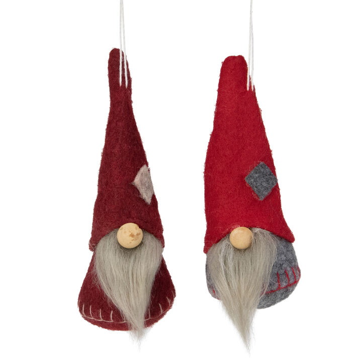 Set of 2 Gray and Burgundy Santa Christmas Gnomes Ornaments 4"