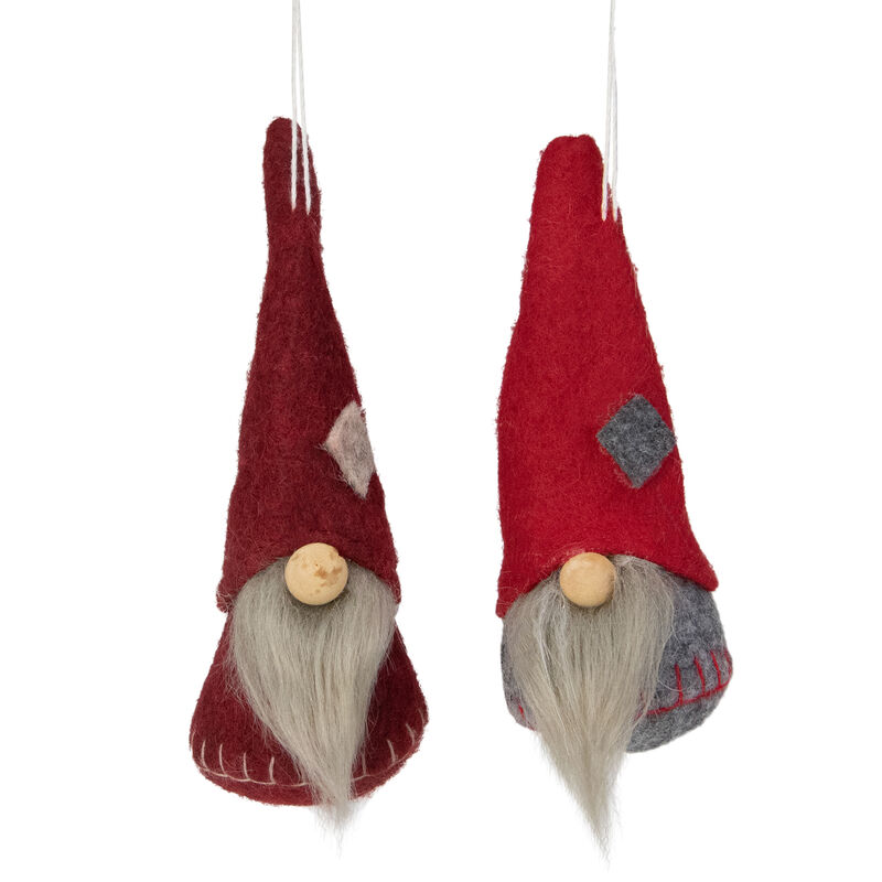Set of 2 Gray and Burgundy Santa Christmas Gnomes Ornaments 4" image number 0