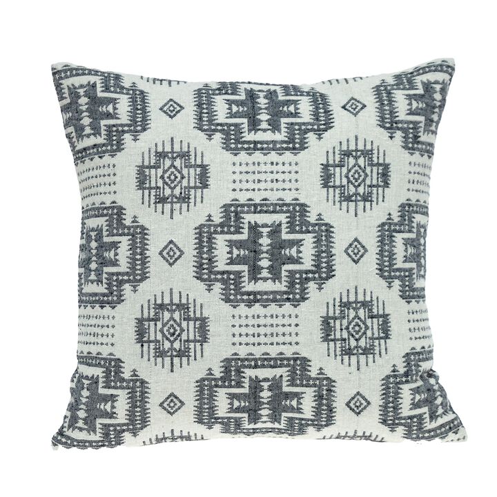 16" Beige Transitional Ethnic Patterned Throw Pillow