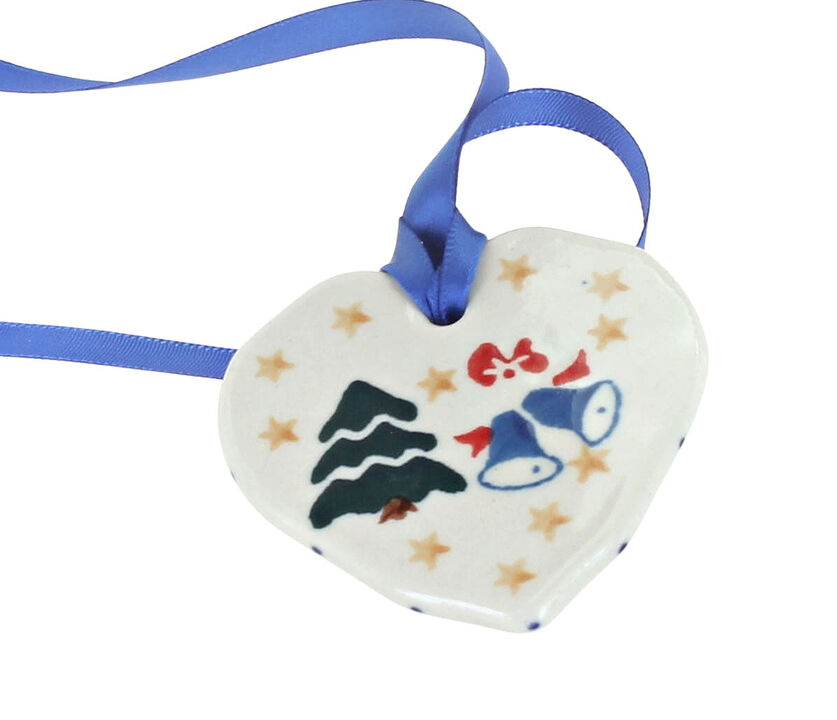 Blue Rose Polish Pottery Winter Bells Heart Ornament