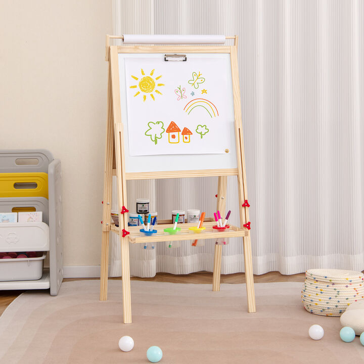 Kids Adjustable Double-Sided Easel with 4 Paint Cups and Art Supplies Storage