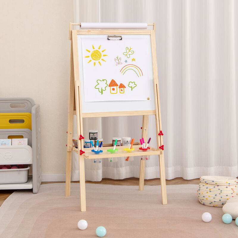 Kids Adjustable Double-Sided Easel with 4 Paint Cups and Art Supplies Storage image number 1