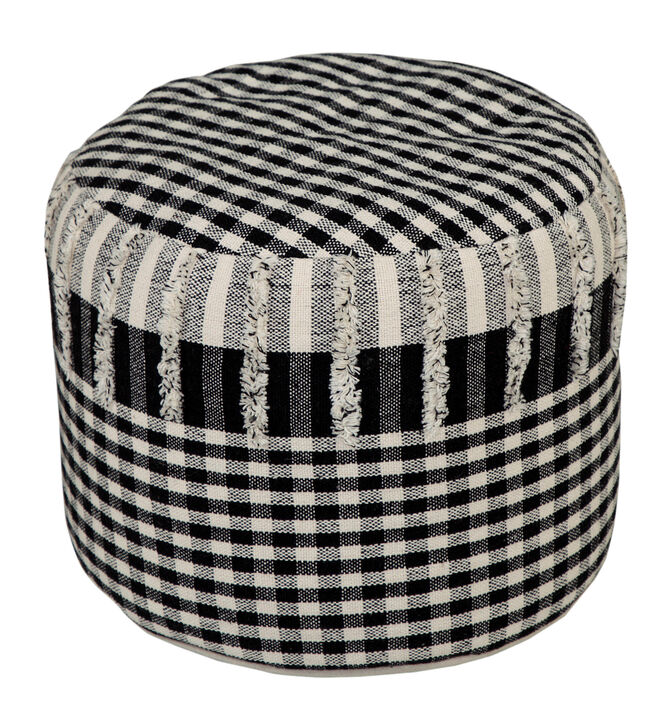 Cotton Cylinder Round Pouf &ndash; Plaid Ottoman Footstool for Modern Living Room