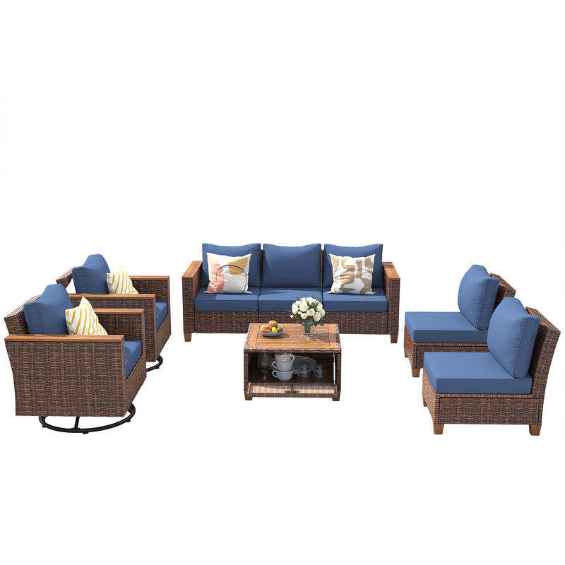 Whisen 8-Piece Outdoor Seating Sets with 2 Swivel Rocking Chairs and Storage Table image number 5