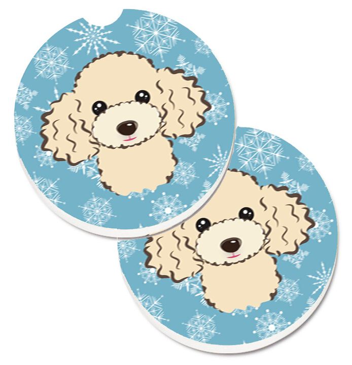 Caroline's Treasures Snowflake Buff Poodle Set of 2 Cup Holder Car Coasters BB1692CARC, 2.56, Multicolor