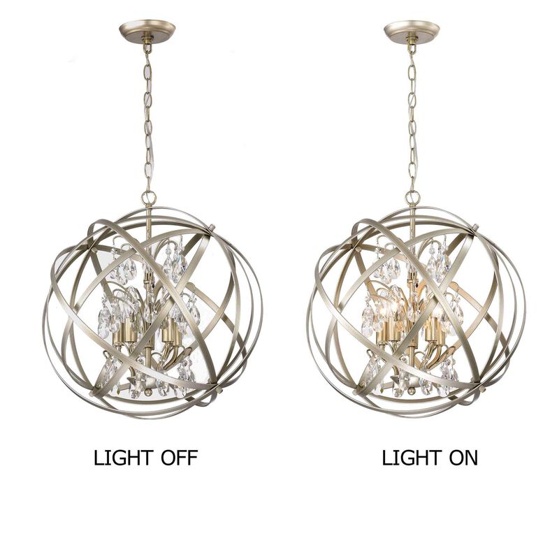 Clara Champagne Metal and Crystal Orb 5-light Chandelier image number 7