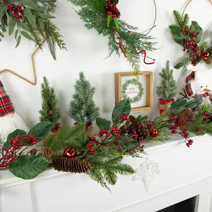6' Green and Red Pinecones and Berries Artificial Christmas Garland- Unlit