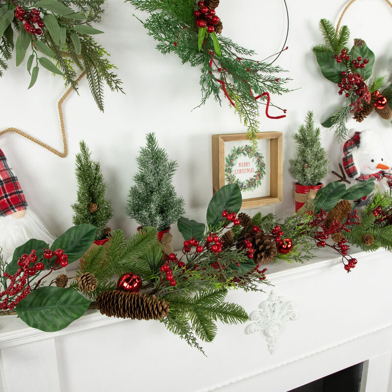 6' Green and Red Pinecones and Berries Artificial Christmas Garland- Unlit image number 1