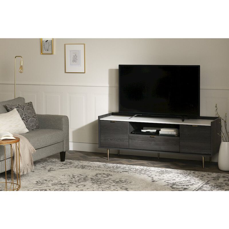 Hype TV Stand, Gray Oak and Faux Carrara Marble