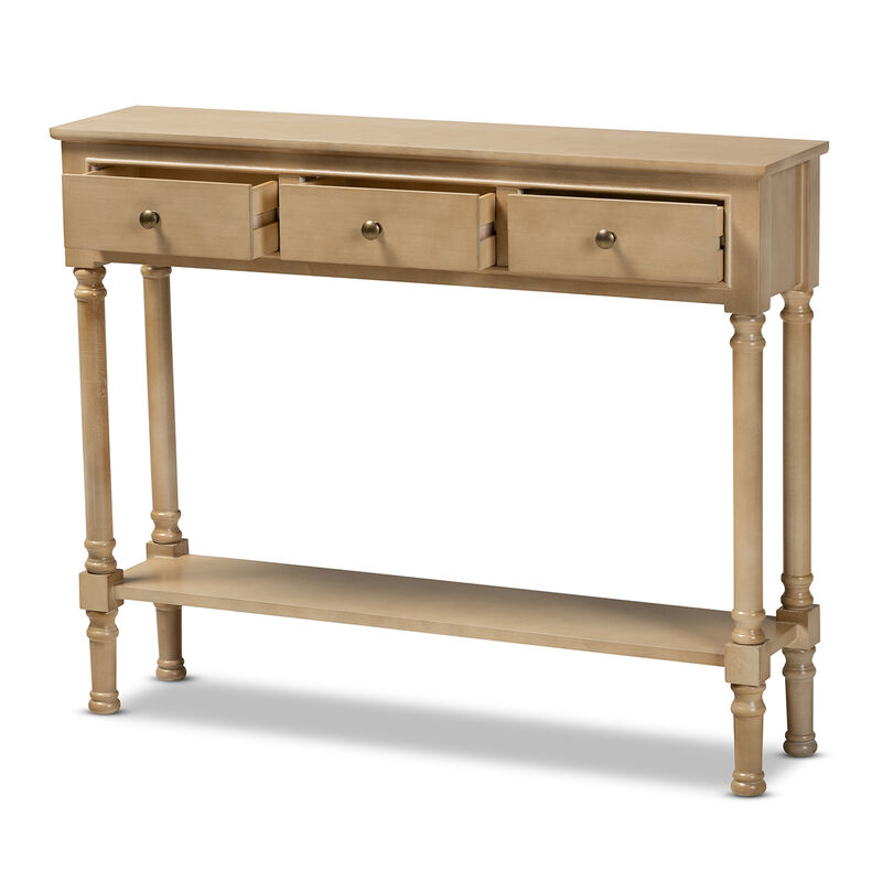 Baxton Studio Calvin Farmhouse Oak Finished Wood 3 Drawer Entryway Console Table