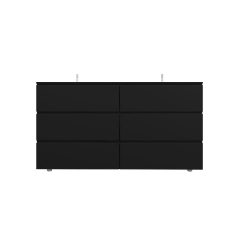 59" L Modern Wood Storage Dresser Chest with 6 Drawers, Double Chest, Anti-Skid Legs & Wide Storage Space for Bedroom, Living Room, Black