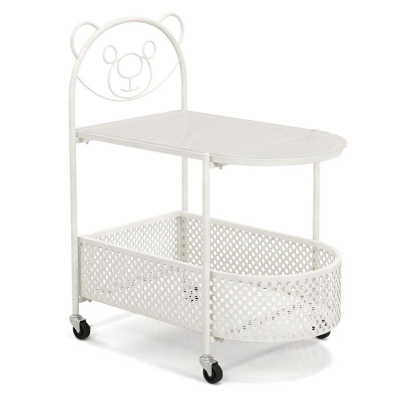 Hivvago 2-Tier Mobile Glass end Table with Bear Pattern