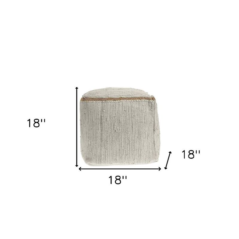Hivvago 18 Inch Gray and Natural Cotton And Jute Cube Pouf Ottoman