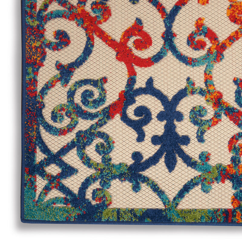 HomeRoots 10' X 14' Ivory Blue Orange Green And Red Medallion Indoor Outdoor Area Rug image number 4