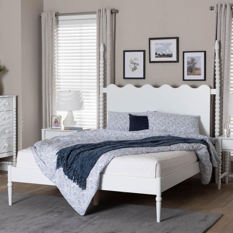 Baxton Studio Brantley Spindle Platform Bed - Farmhouse Bed Frame with Scalloped Headboard and Turned Posts image number 6