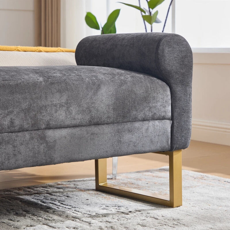 Envelor 65 in. Chenille Upholstered Ottoman Bench with Arms and Gold Legs image number 6