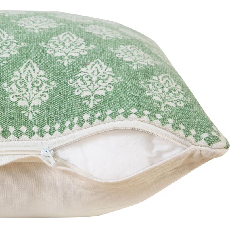 HomeRoots Set of Two 20" Green And Off White Damask Cotton Throw Pillows image number 5
