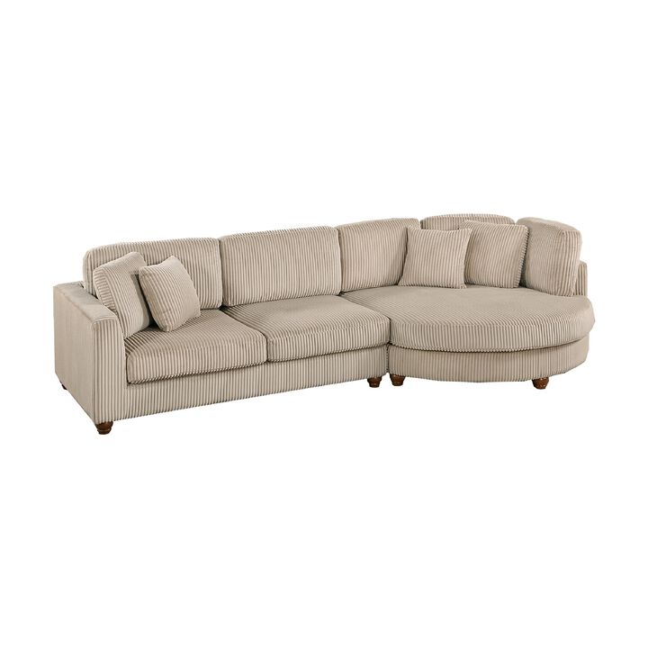 Zeo 2pc Oversize Sectional Sofa and Chaise, Taupe Brown Corduroy - Benzara