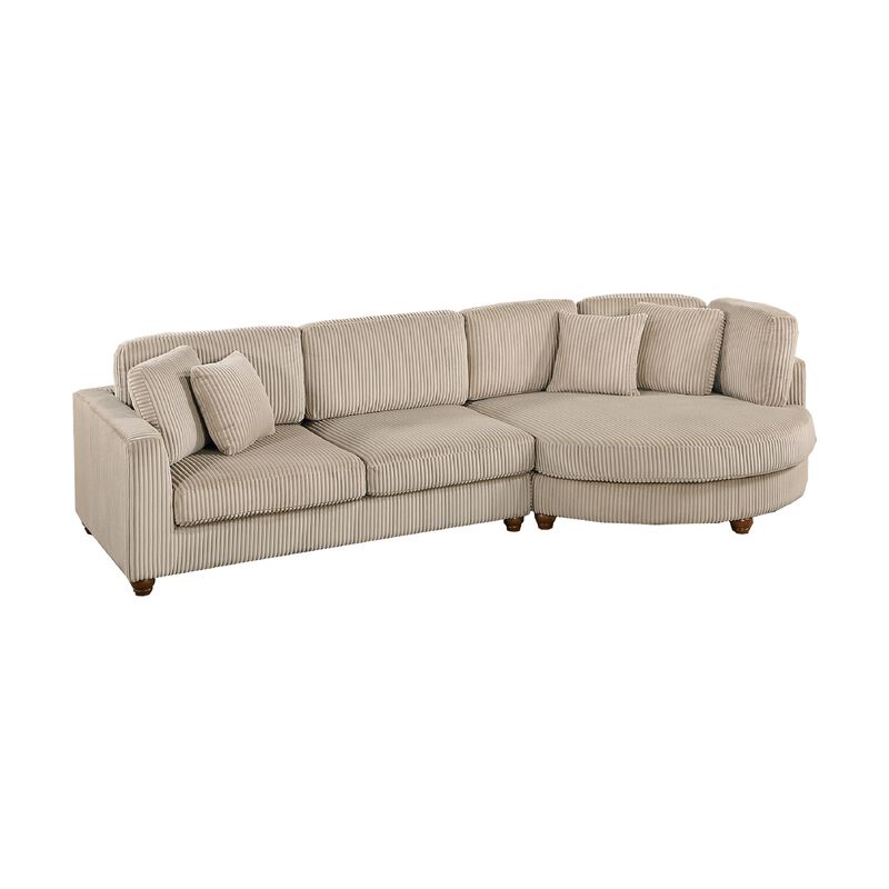 Zeo 2pc Oversize Sectional Sofa and Chaise, Taupe Brown Corduroy - Benzara