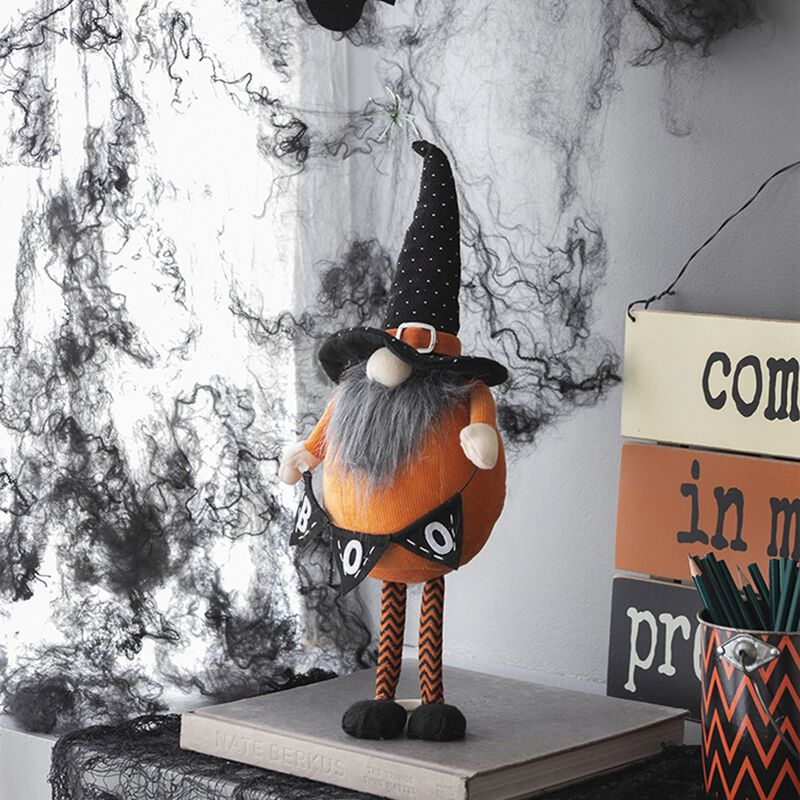 (Set of 2)Halloween Decorating Fabric Standing Orange Gnome with BOO Banner image number 2