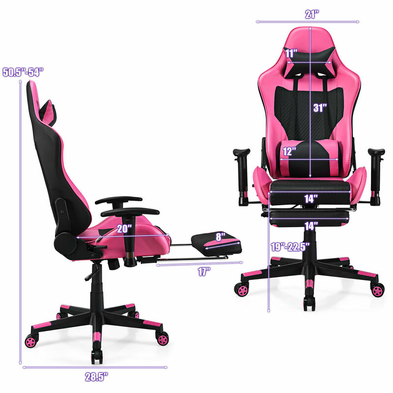 Costway Gaming Chair  Massage  Reclining  Racing Office Computer Chair with Footrest Pink