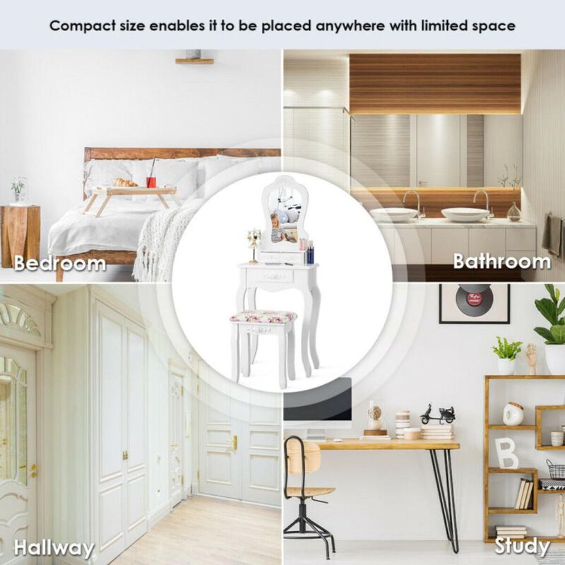 Hivvago Makeup Dressing Table and Bench 3 Drawers and Cushioned Stool for Girls-White